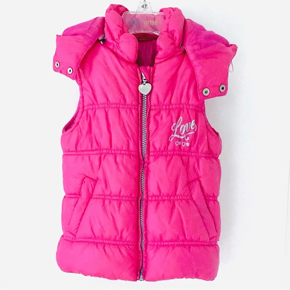 Kanz Fuchsia Puffer Vest with Heart Zipper